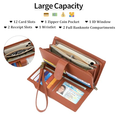 GAEKEAO Womens Wallets Large Capacity Leather Card Holder RFID Blocking Wristlet Clutch Long Travel Ladies Purse2