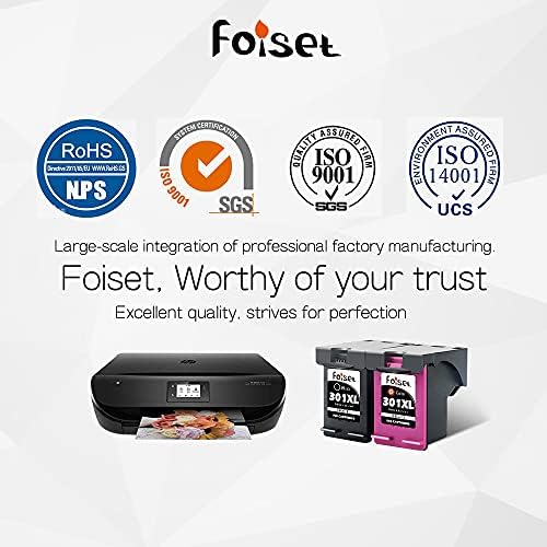 Foiset Remanufatured 301XL for HP 301 301 XL Ink Cartridge Compatible with HP Deskjet 1510 2540 3050 3050A Officejet 2620 4630 Envy 4500 4502 5530 5532 Printer (1 Black, 1 Tri-Color)