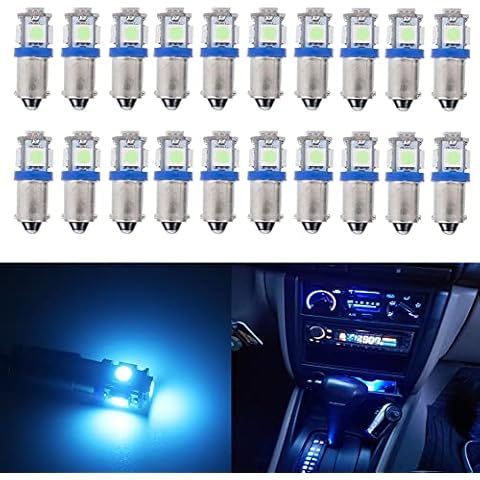 BlyilyB 20-Pack BA9 BA9S 53 57 1895 64111 Ice Blue LED Car Light Bulb for License Plate Side Door Courtesy Interior Dome Map Lights Cover
