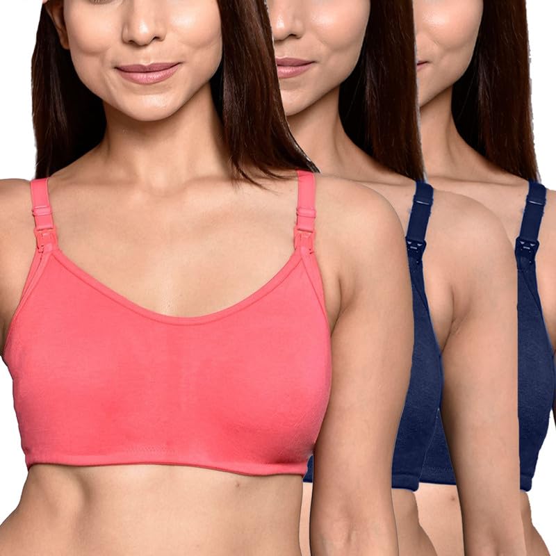 Image of Inner Sense Organic Cotton Bamboo Nursing Bra for Women I Non Padded Feeding Bra with Keyhole Back Design I Wire Free Maternity Innerwear with Full Coverage