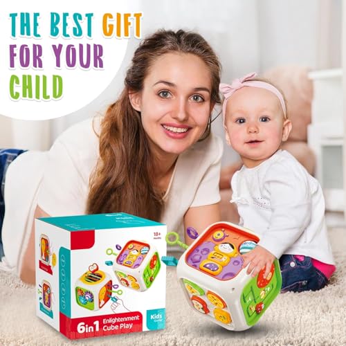 Image of PLUSPOINT 6in1 Baby Busy Activity Cube for Kids Montessori Educational Learning Cube Toys for Infants & Toddlers, Shape Sorter Toy for Toddlers 1 2 3 Year Old Boys Girls