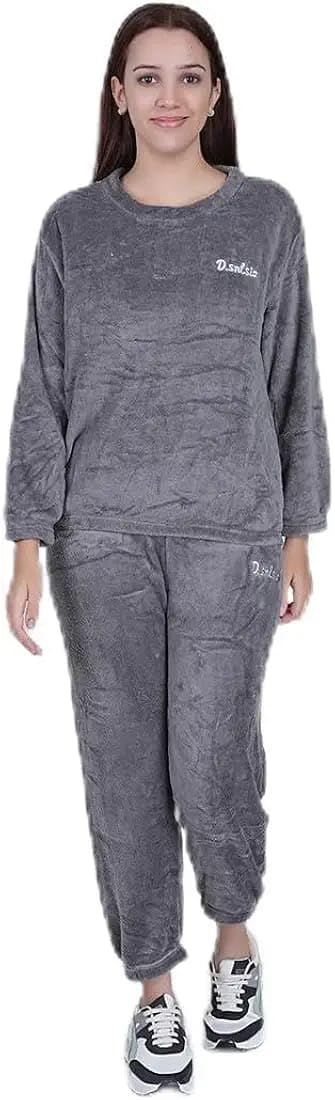 Women's Plush Fleece Loungewear Set, Brown, Long Sleeve Track Suit with Side Pockets, Relaxed Fit, Large Size, Casual Style, 2 Piece-picture-48