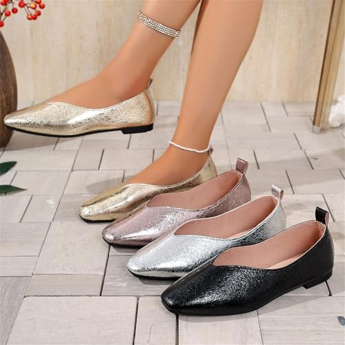 Women's Low-Heeled Flat Leather Shoes, Pointed-Toe Ballet Flat, Comfortable Pointed Toe Slip-On Loafers for Women3