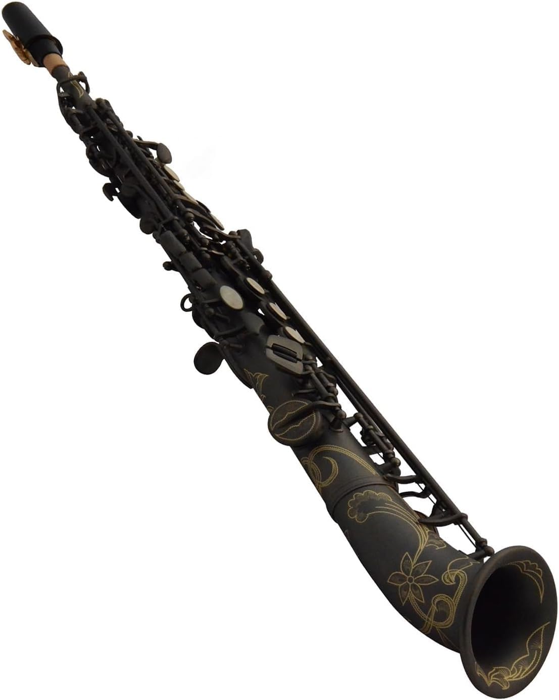 Saxophones, Musical Instrument Bb Saxophone Professional Brass Matte Black Nickel-Plated Split Curved Mouth Saxophone Instrument - Image 1 of 5