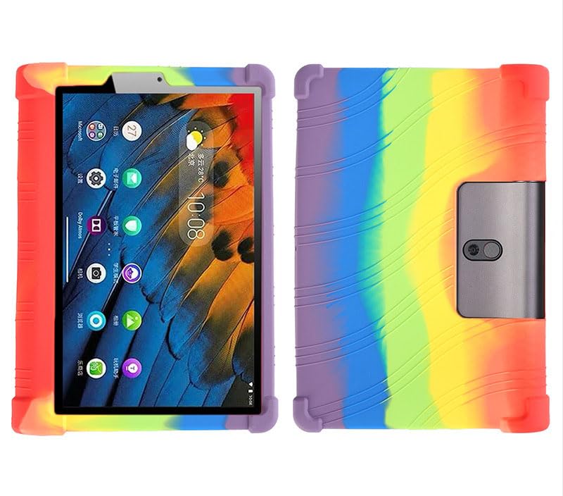 Funda para tablet Lenovo Yoga Smart Tab YT-X705F de 10.1 pulgadas, apta para niños, funda de silicona suave ajustable con soporte para yoga Smart Tab con soporte de PC (arcoíris)