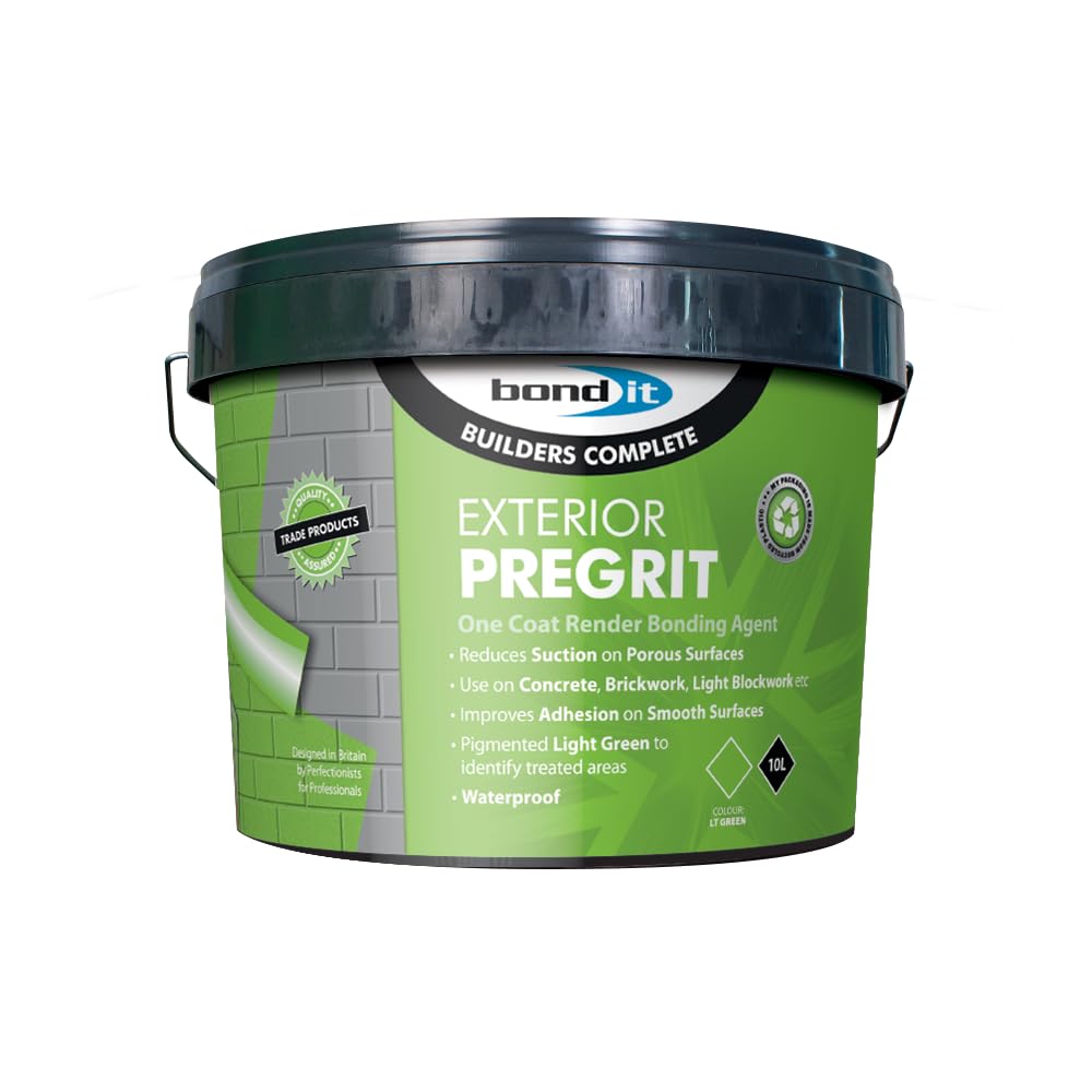 Bond IT 10L Exterior Render Pregrit Bonding agent for exterior walls. For use on concrete, brickwork, light blockwork,Grip Render Grit - Pale Green