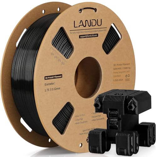LANDU PETG Filament 1.75mm Black 1KG High Speed 30-600mm/s 3D Printer Filament Dimensional Accuracy +/- 0.02 mm 1kg Cardboard Spool(2.2lbs) Fits for Most 3D Printers Rapid PETG Black