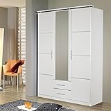 links + mittig: 2 Drehtüren (1x mit Spiegelfront) dahinter 1 große Kleiderstange / 1 großer Einlegeboden, höhenverstellbar