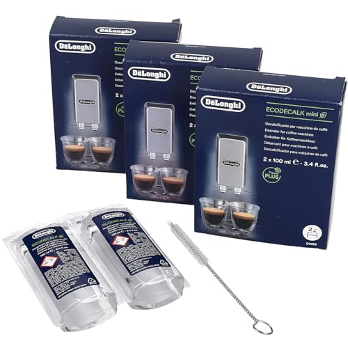 3x DeLonghi Decalcificante Eco Decalk Mini 6x100ml in set con spazzola di pulizia LUTH Premium Profi Parts per macchina da caffè 5513292821 DLSC200