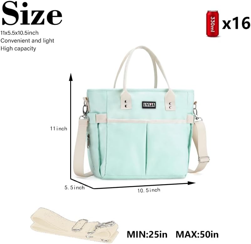 Miniatura 2 de Bolsas de almuerzo para mujer, bolsa de almuerzo aislada con correa ajustable para el hombro, lonchera con soporte para bebidas para adultos y