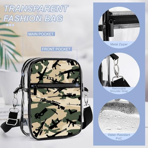 Camouflage Gun Clear Crossbody Bag Stadium Bag Adjustable Side Shoulder Bags Messenger Bag with 2 Compartments4