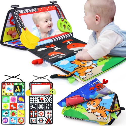 Image of Toyvorld Infant Baby Toys 0 3 6 9 12 Months Baby Tummy Time Mirror Toys Newborn Toys 0 3 Months Brain Development Montessori Toys with Cloth Books & Teethers High Contrast BabyToys Boys Girls