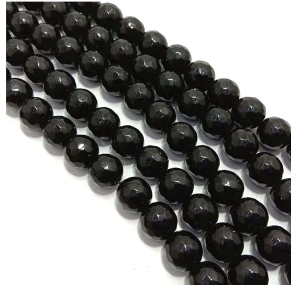 5 Strands Black Jade Healing Gemstone 8mm (0.31 Inch) Faceted Round Spacer Stone Beads (220-235pcs) for Jewelry Craft Making GH-F5