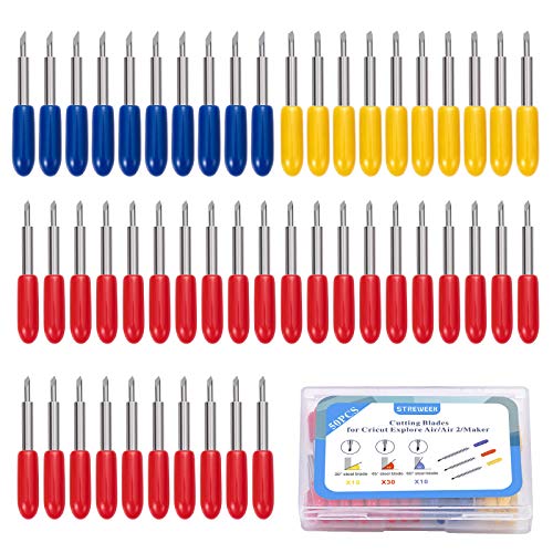 STREWEEK 50PCS Cutting Blades compatible for Cricut Explore Air/Air 2/Air 3/Maker 3, These Fine Point Blades Consist of 10PCS 30Â°Shallow Cutting Blades,30PCS 45Â° Standard Blades and 10PCS 60Â° Deep Cutting Blades