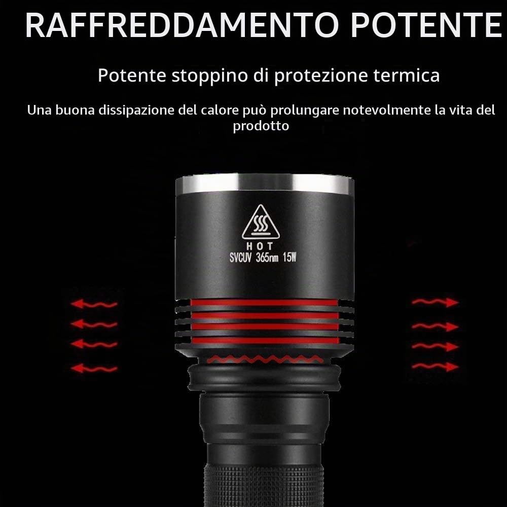 Alonefire SV13 15W 365nm Torcia UV LED Professionale Ricaricabile USB Lampada Ultravioletti Rilevatore di Urina per Resina Indurimento, Colla con Occhiali Protettivi UV, Batteria, Caricabatterie