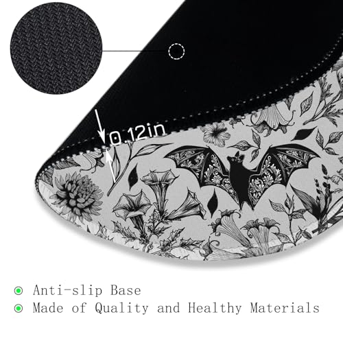 Image of Gctriki Goth Floral Bat Mouse Pad for Desk, Funny Round Mousepad for Computer Laptop Gaming Stitched Edge Non-Slip Rubber Base, Gothic Gifts Home Office Desk Accessories Decor Supplies for Women