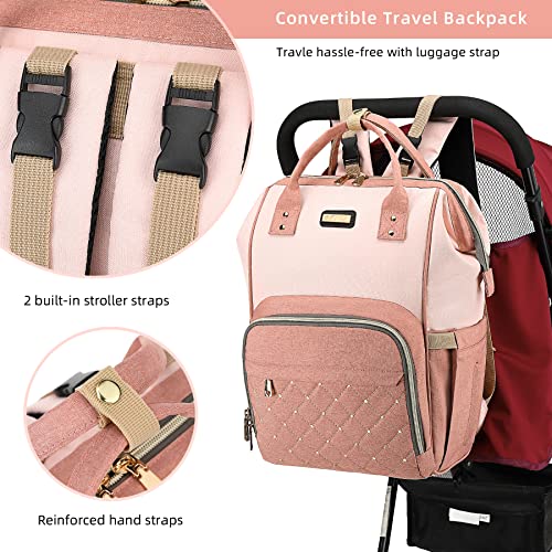 Image of Diaper Bag Backpack, Diaper Bags for Baby Girls Boys, Baby Bags for Moms Dads, Nappy Changing Bag with Insulated Pockets,Multi-functional Waterproof Backpack with Stroller straps -Pink light pink