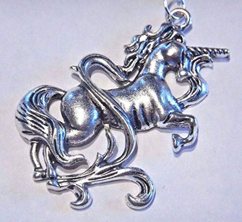 Medieval Unicorn Pendant Necklace silvertone 18" Chain Rearing Prancing Horse3