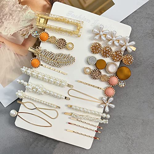 Mehayi Conjunto de 20 peças de presilhas de cabelo de pérola da moda coreana de resina acrílica, gra