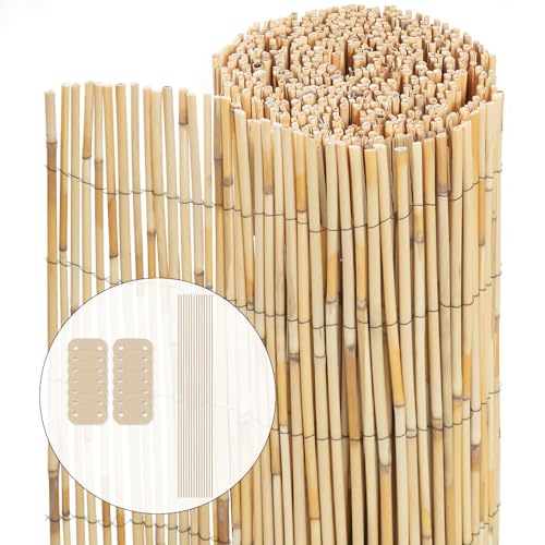 VOUNOT® Canisse en Roseau Renforcée 90x600cm Brise Vue Naturel en Rouleaux avec Attaches de Fixation Protection Contre Regards Clôture Extérieure...