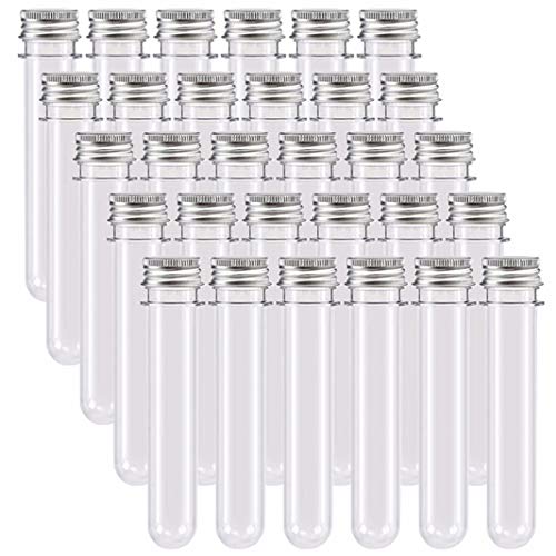Kissmi 30pcs 25x140mm(45ml) Clear Plastic Test Tube with Caps, for Salt Container,Bath Salts, Classroom Supplies,Storage Container