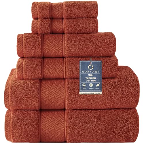 COZYART Burnt Orange Bath Towel Set 6 Piece 100% Zero Twist Ring Spun Turkish Cotton 650GSM Ultra Soft Absorbent Fast Dry Hotel Quality Bathroom Towels