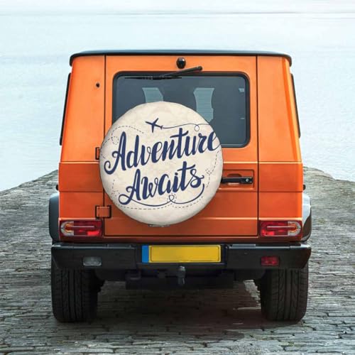 Image of Adventure Awaits Spare Tire Cover Template with Modern Wheel Covers for RV Tires Camper Tire Case Protectors for Trailer Rv SUV Truck Travel Trailer 15 in
