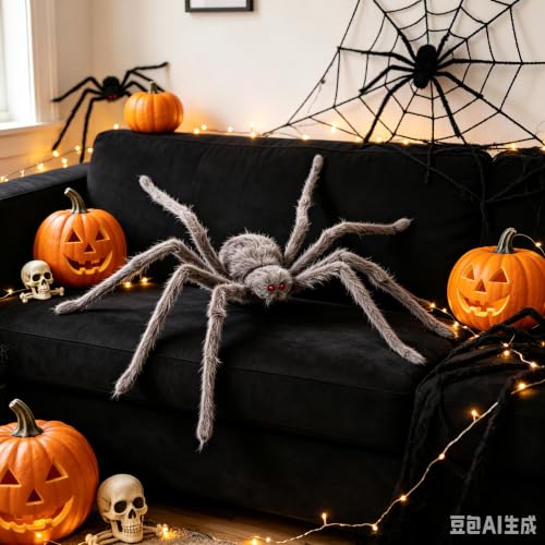 2 Pieces Horror Theme Creepy Giant Halloween Spiders for Outdoor Decor - image 8