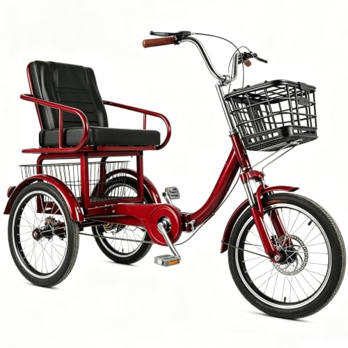 Triciclo cruiser de tres ruedas para ir de compras y el ocio, triciclo plegable para personas mayores,doble sistema de frenos,horquilla delantera con amortiguación, asiento amplio, carga 330 libras