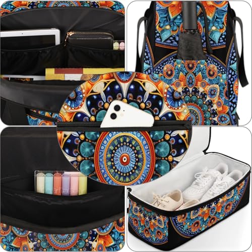 Large Weekender Overnight Bags Travel Duffel Bag for Women Men Ethnic Mandala Toho Colorful Gym Bags With Shoe Compartment Foldie Travel Tote Bag Carry On Personal Item Bag for Travel Gym Sports 6