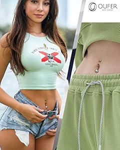 OUFER Body Piercing Internally 10/12/14/16mm Belly Button Bars Titanium Navel Bars 14G Belly Button Rings Aqua CZ Belly Button Piercing Heart Navel Piercing Jewellery