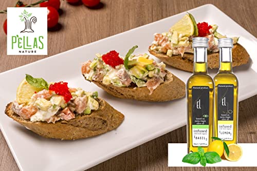 Pellas Nature, Fresh Organic Infused Garlic, Lemon & Basil Extra Virgin Olive Oil, Hand Crafted Wooden Gift Set, Single Origin, 3X1.69Oz (3X50Ml) #TOP7