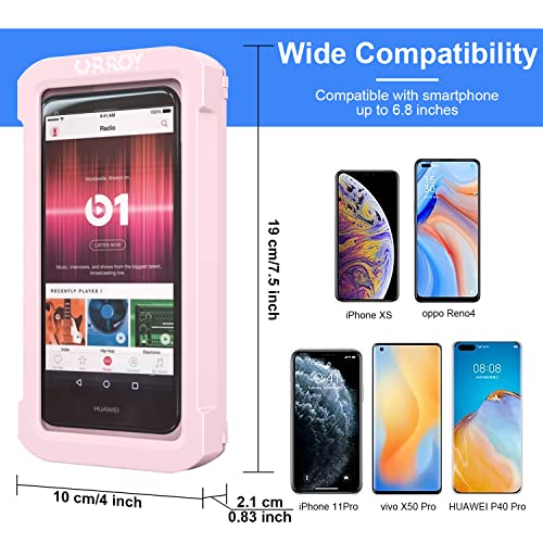 Image of URROY Shower Phone Holder Waterproof, 360 Rotation Shower Phone Case, Anti-Fog High Sensitivity Universal Cover Mount Stand for Bathroom Wall Mirror Bathtub Kitchen，Men Women Pink