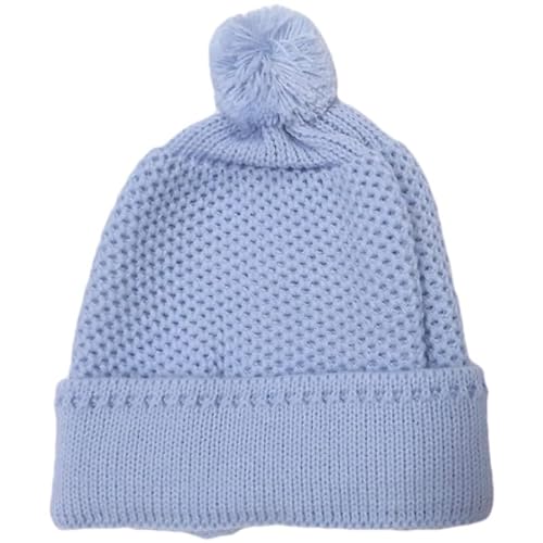 Touca Para Bebê Em Tricot PomPom RN (Azul Claro)