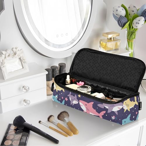 Bolso de Viaje para Herramientas para el Cabello con Alfombra Térmica, Estuche Grande para Planchas de Pelo, Rizadores y Secadores de Cabello, Diseño Divertido de Tiburones miniatura 7