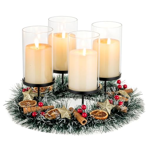 Hewory Kerzenhalter Adventskranz Modern Weihnachtsdeko: Schwarz Metall...