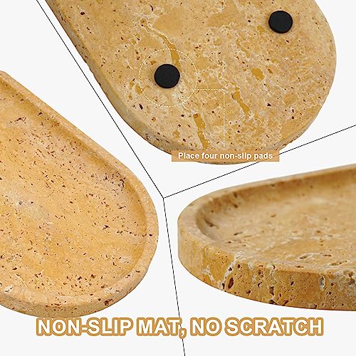 Image of Koville Turkish Natural Travertine Decorative Marble Tray - 12 inchx6 inch Wabi Sabi Home Countertop Organizer, Catchall Tray for Perfume, Candles, Jewelry
