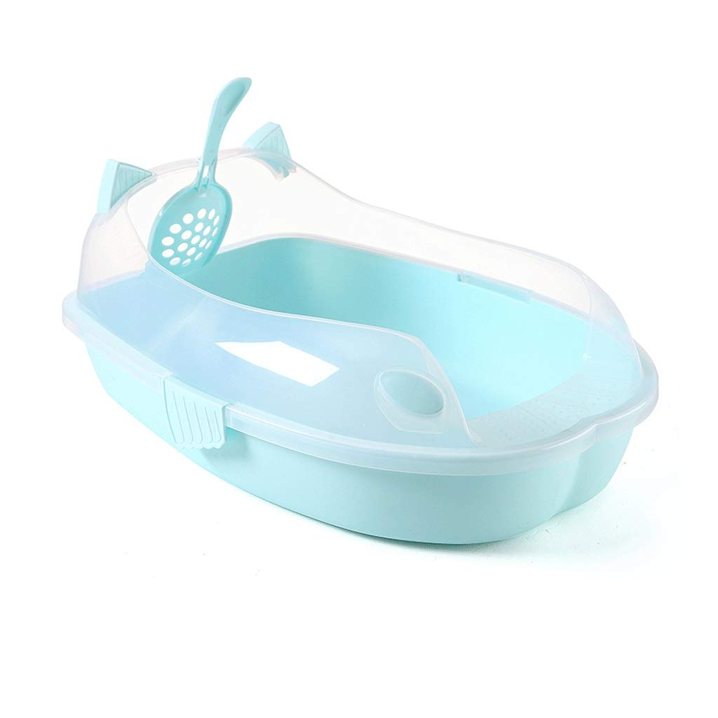 Maison de toilette chat anti-projection avec bac à litière ouvert bleu