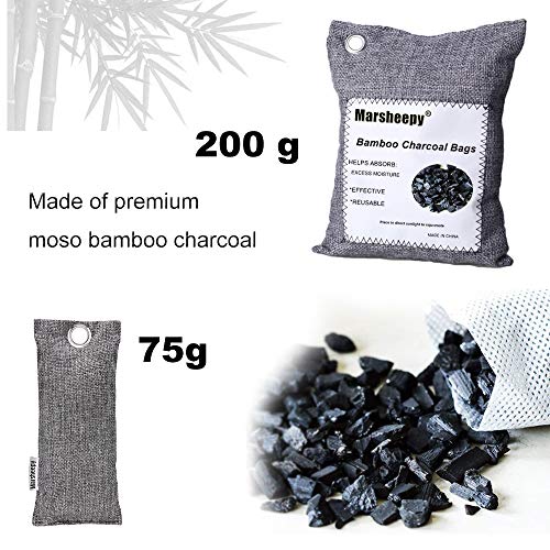 Marsheepy 12 Pack Bamboo Charcoal Bags,Car Air Fresheners, Charcoal Odor Absorber, Shoe Deodorizer Bags, Odor Eliminator for Home, Pets, Car, Closet (200g X 2 and 75g x 10)