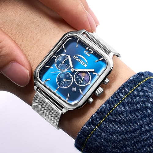 Image of HORIZEN Small Square Dial Chronograph Luxury Analogue Watch for Men (Blue)