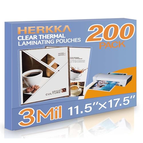 Image of HERKKA 200 Pack Laminating Sheets, Hold 11 x 17 Inch Sheet, 3 Mil Clear Thermal Laminating Pouches 11.5 x 17.5 Inch Lamination Sheet Paper for Laminator, Round Corner