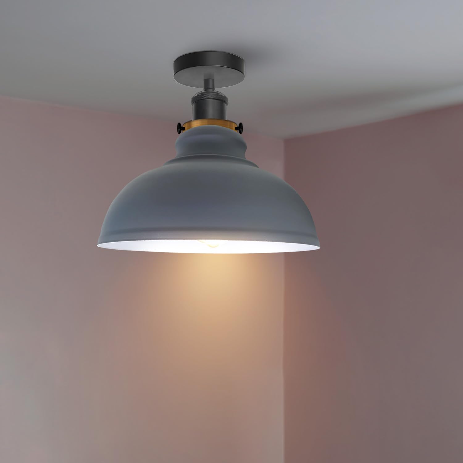 2PCS Grey Ceiling Light Shade 29CM Metal lamp Shade Pendant Lighting Ceiling Light Shade,Ceiling Fitting Light & Industrial Light for Indoor Pendant Light Shade Kitchen Easyfit lamp Shade - Image 2