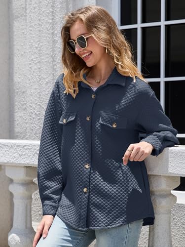 Muchpow Women's Casual Button Down Jackets Long Sleeve Loose Outwear Lapel Coats Tops with Pockets4