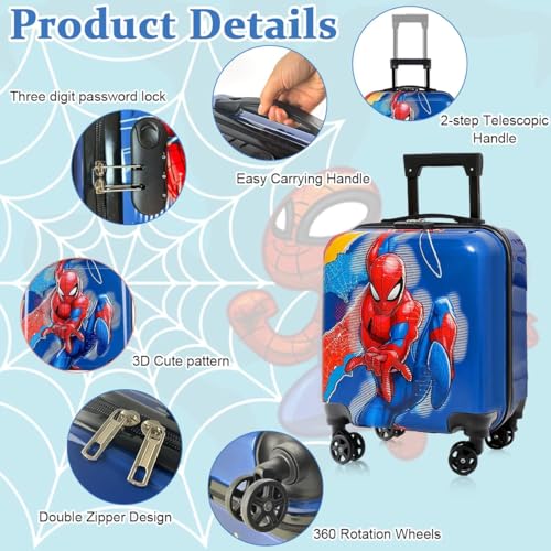 Image of Kids Carry On Luggage with Wheels, 18-inch Hard Shell Suitcase for Boys & Girls, Lightweight Toddler Rolling Travel Bag with Retractable Handle, Durable Hardside Spinner Suitcase for Airplane Travel