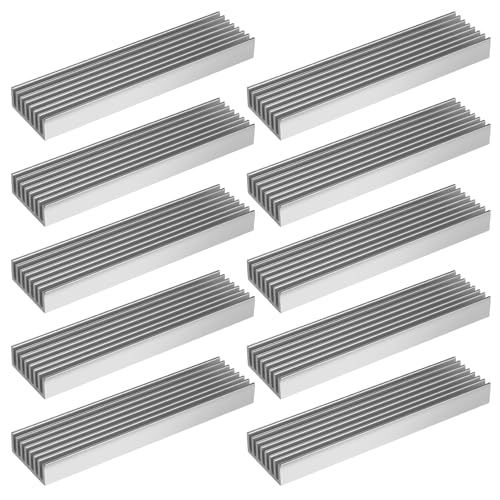 10Pcs Aluminum Heat Sink, Silver Tone Aluminium Radiator Heatsink Cooling Fins Cooler for Led Amplifier Transistor IC Module, 100x25x10mm/4 x1 x0.4