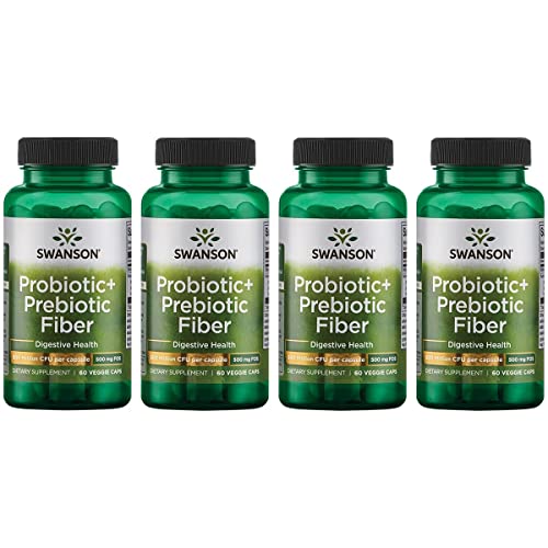 Swanson Prebiotic + Probiotic Fiber - Natural Supplement Promoting Digestive System & Immune Health Support - Aids Regularity & Gi Tract Health - (60 Capsules, 500 Million Cfu Each) (4 Pack) #TOP18