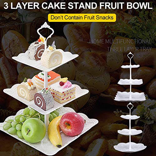 Xiaomu Expositor De Bolo Branco De Três Camadas, Suporte De Bolo Redondo De Plástico Com Prato De Fr