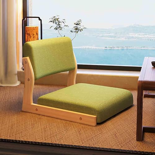 Chaise tatami bois massif dossier lin vert pour salon et chambre