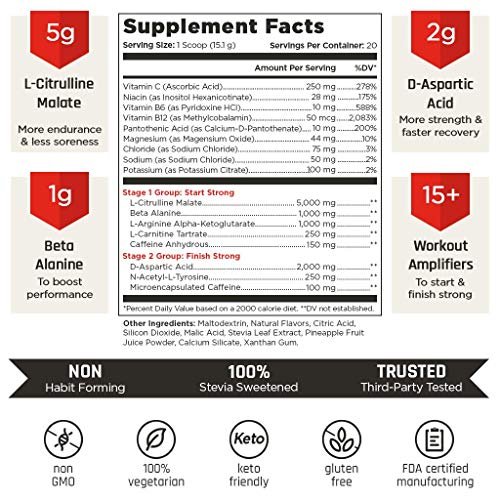 Old School Labs Vintage Blast Two-Stage Pre-Workout Energy Supplement for Men & Women, Peach Lemonade Flavor, 303 Grams, 20 Servings