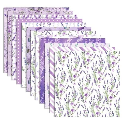 24 Sheets Lavender Scrapbook Paper 11.8'' x 11.8'' Purple Floral